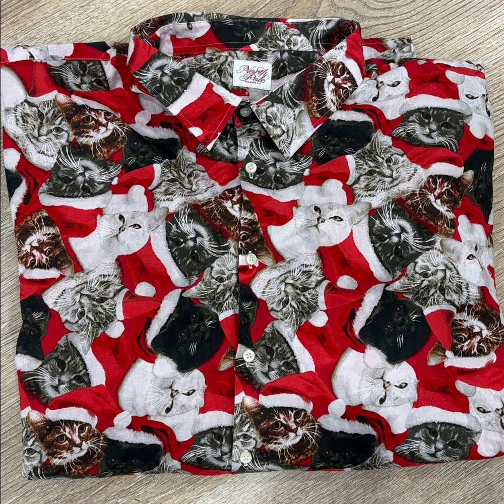 North Pole Trading Co.‎ Cat Santa Button Down Shirt 4XL Holiday Cats Print